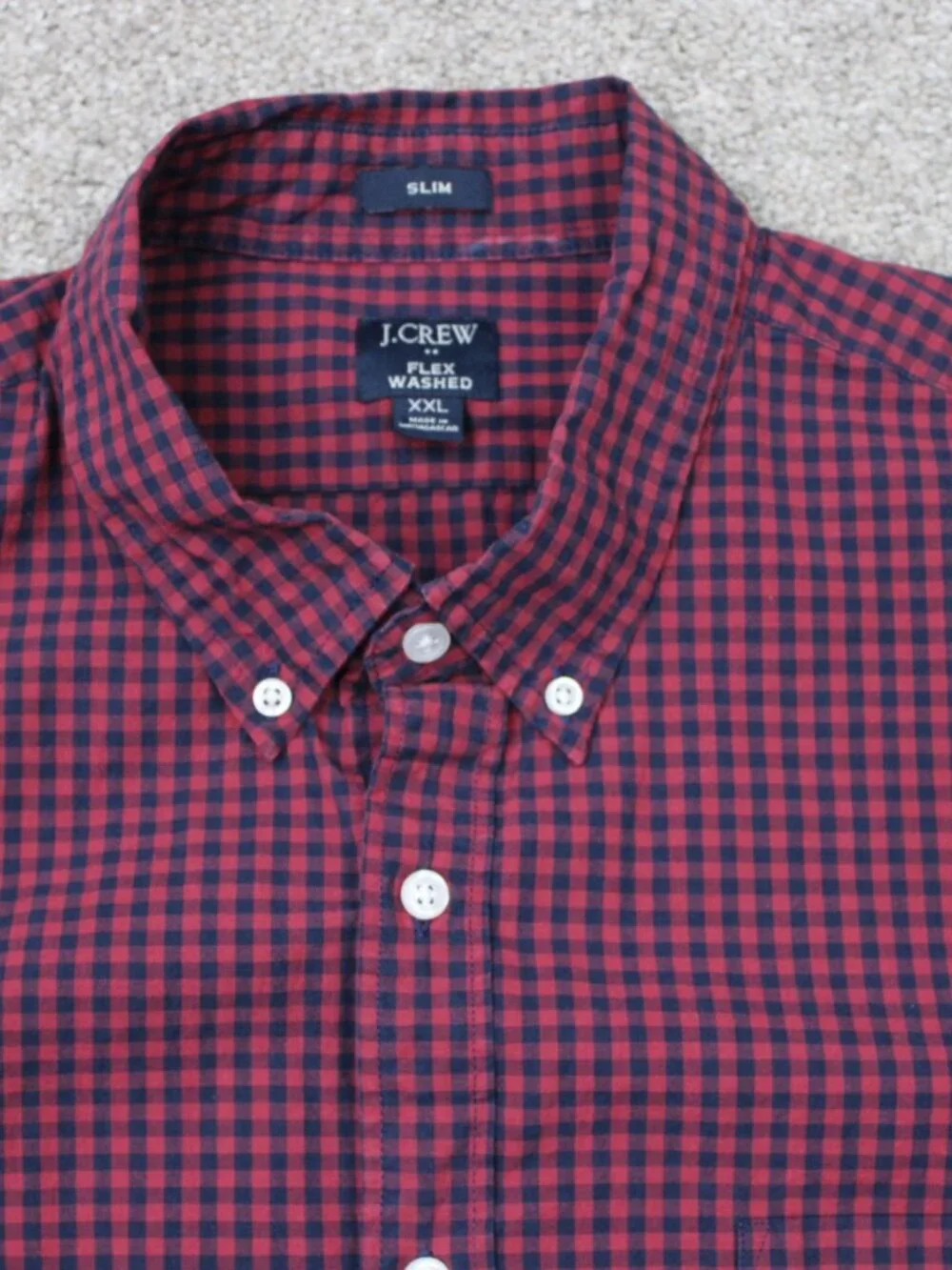 J. Crew Shirt Men 2XL XXL Blue/Red Plaid Flex Washed Slim Fit Long Sleeve Cotton